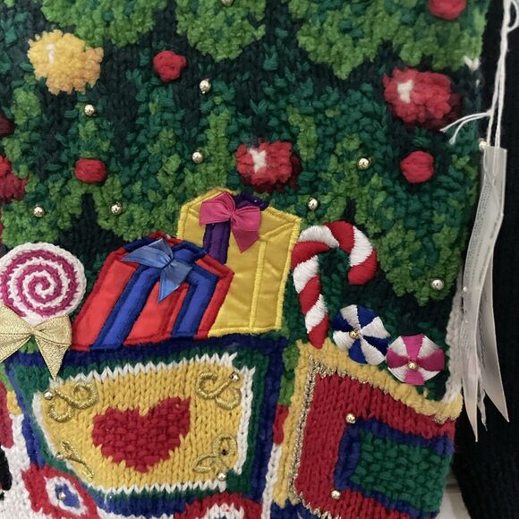 VTG Marisa Christina Christmas Sweater Tree Train Knit Cardigan NEW Grandma Sz P - Picture 4 of 16